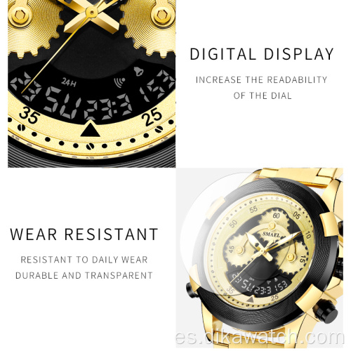 SMAEL Golden Relojes para hombre Acero inoxidable Digital